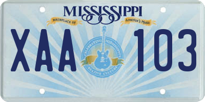 MS license plate XAA103