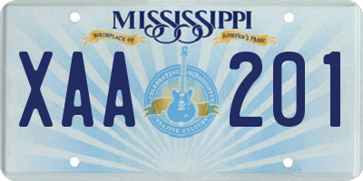 MS license plate XAA201