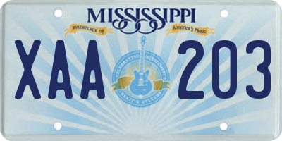 MS license plate XAA203