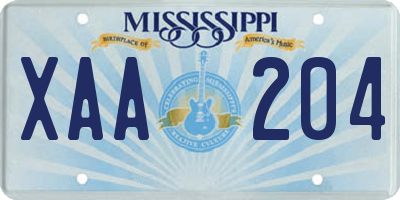 MS license plate XAA204