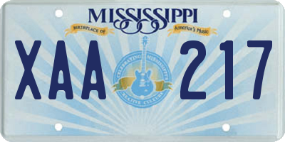 MS license plate XAA217
