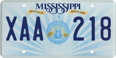 MS license plate XAA218