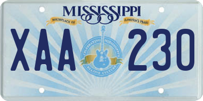 MS license plate XAA230