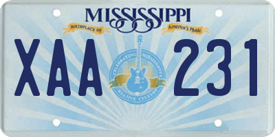 MS license plate XAA231