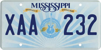 MS license plate XAA232