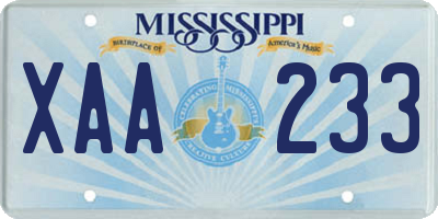 MS license plate XAA233