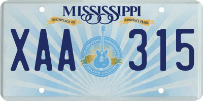 MS license plate XAA315