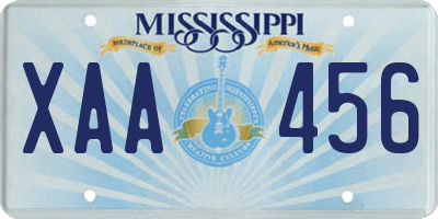 MS license plate XAA456