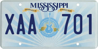 MS license plate XAA701