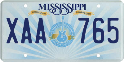 MS license plate XAA765