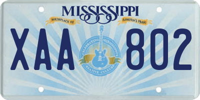 MS license plate XAA802