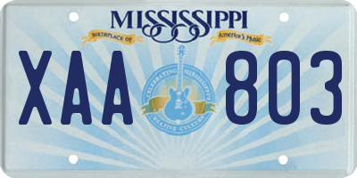 MS license plate XAA803