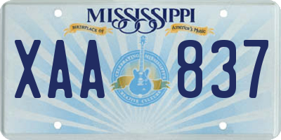 MS license plate XAA837