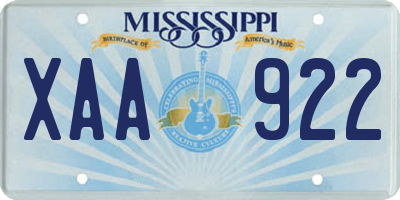 MS license plate XAA922