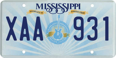 MS license plate XAA931