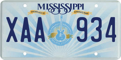 MS license plate XAA934