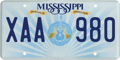 MS license plate XAA980