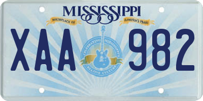 MS license plate XAA982