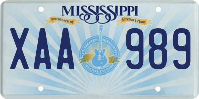 MS license plate XAA989