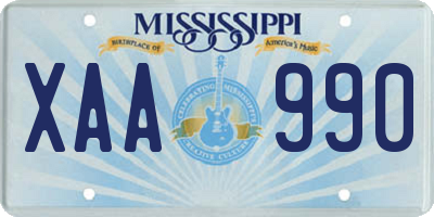 MS license plate XAA990