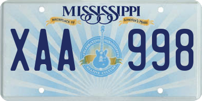 MS license plate XAA998