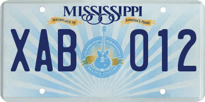 MS license plate XAB012