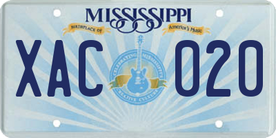 MS license plate XAC020