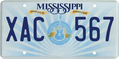 MS license plate XAC567