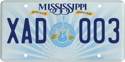 MS license plate XAD003