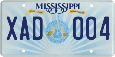 MS license plate XAD004