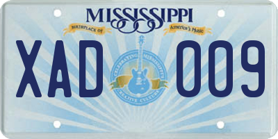 MS license plate XAD009
