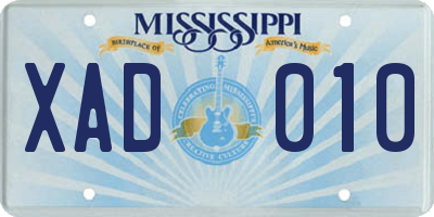MS license plate XAD010