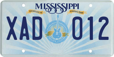 MS license plate XAD012