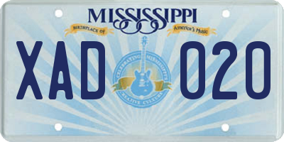 MS license plate XAD020