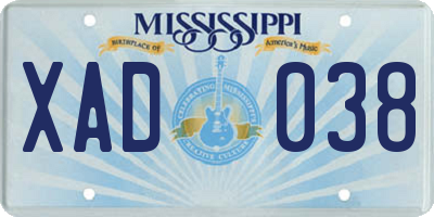 MS license plate XAD038