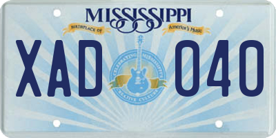 MS license plate XAD040