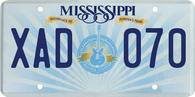 MS license plate XAD070
