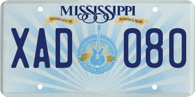 MS license plate XAD080