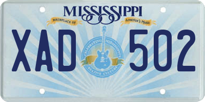 MS license plate XAD502