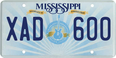 MS license plate XAD600