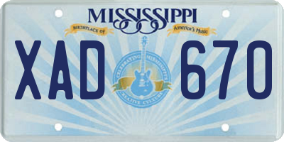 MS license plate XAD670