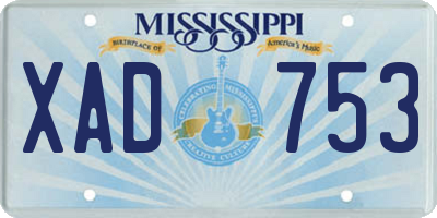 MS license plate XAD753
