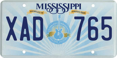 MS license plate XAD765