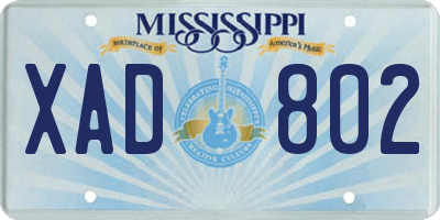 MS license plate XAD802
