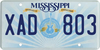 MS license plate XAD803