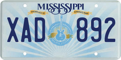 MS license plate XAD892