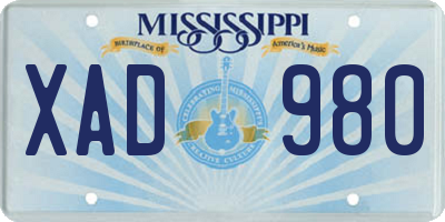 MS license plate XAD980