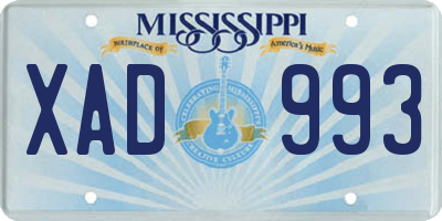 MS license plate XAD993