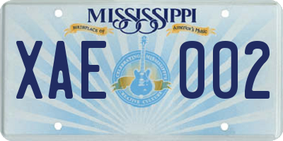 MS license plate XAE002