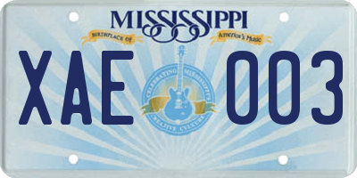 MS license plate XAE003